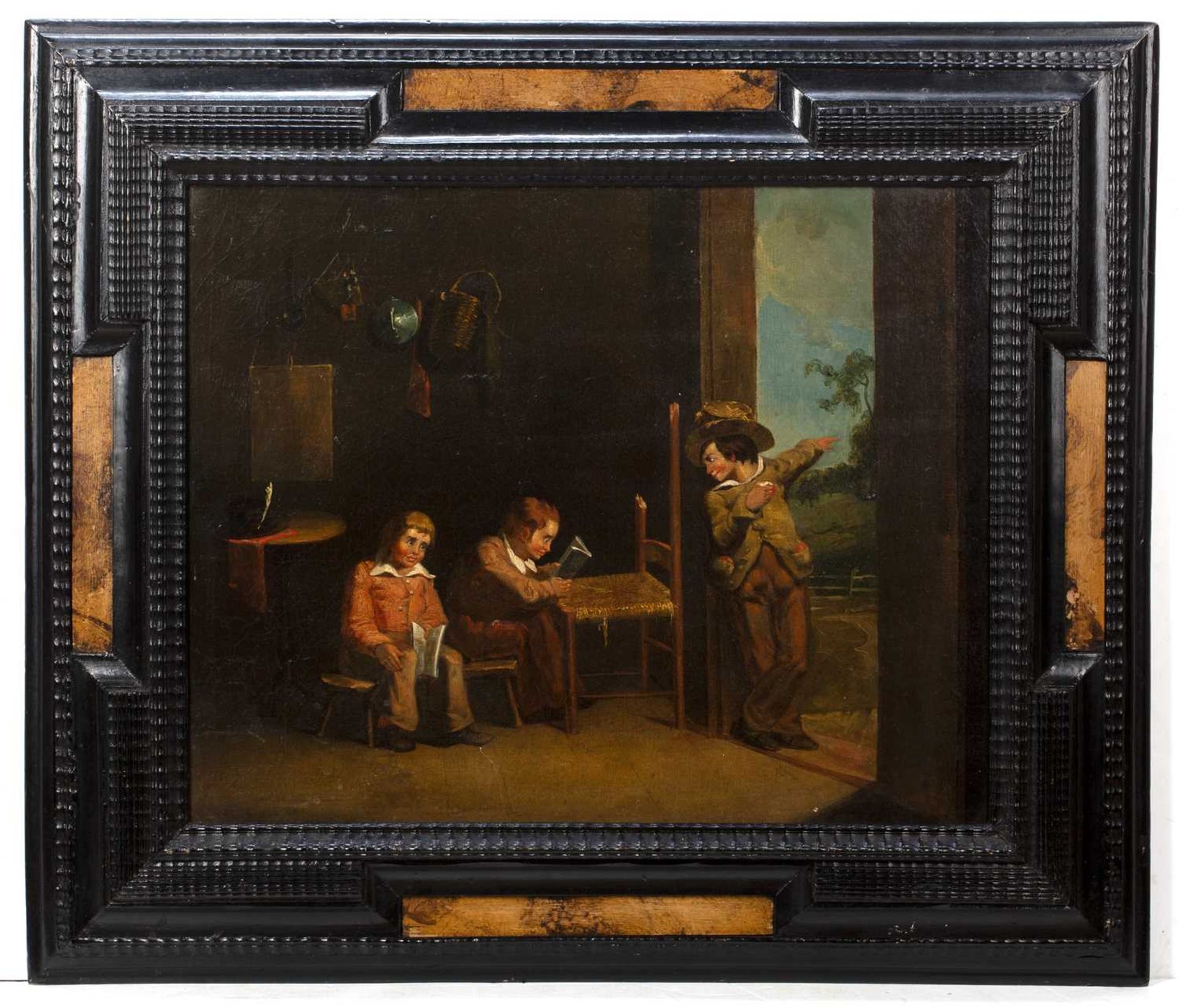 After David Wilkie (1785-1841) 'Untitled study of three young men' oil, signed lower left, 39cm x - Image 2 of 3