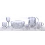 Collection of Webb cut glassware comprising of: large bowl, large jug, small jug, seven wine