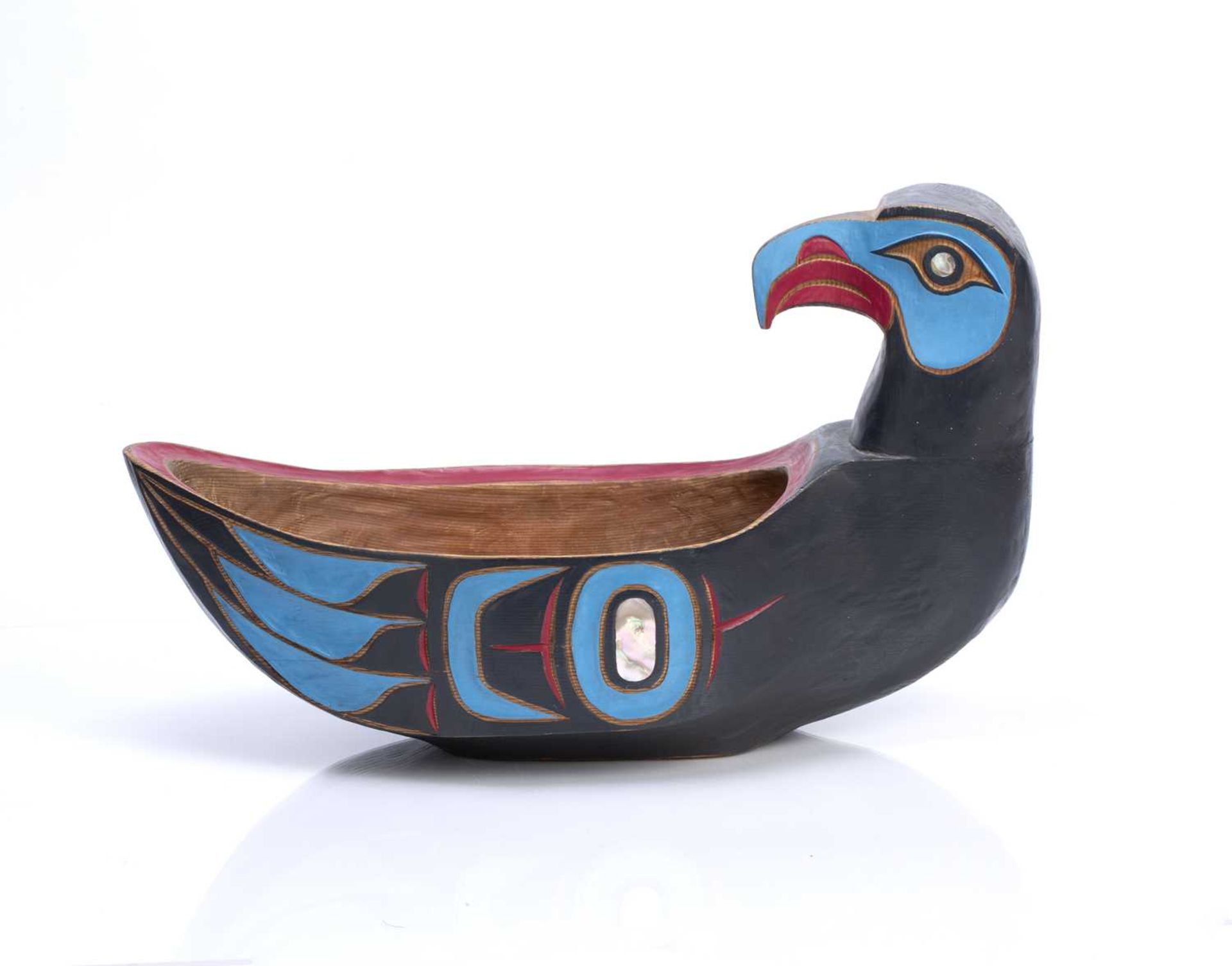 Peter Carroll (Late 20th Century School) dug out bird bowl, with polychrome painted decoration, - Image 2 of 4