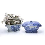 Stone china tureen with wax flowers and a Copeland Spode Italian pattern tureen and cover, 35cm
