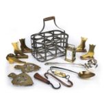 Collection of items consisting of: a six division bottle holder or carrier, brass cased carriage