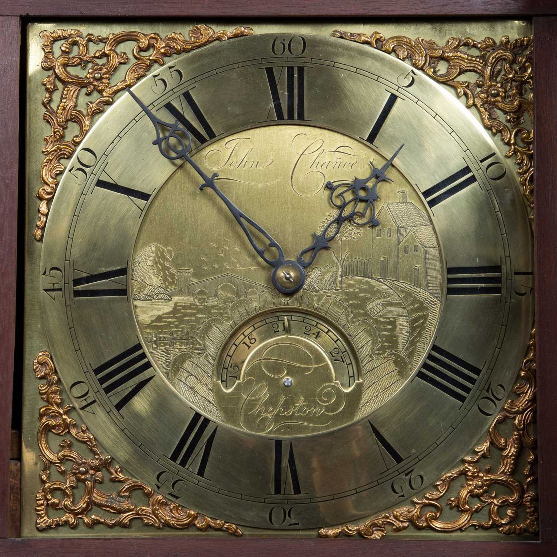 John Chance of Chepstow, mahogany cased longcase clock the 11 inch square brass dial having Roman - Image 2 of 3