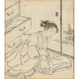 Suzuki Harunobu (1725-1770) 'Untitled print of Harunobu' Japanese woodblock ink proof, unsigned, 9cm