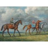 Lionel Ellis (1885-1970) Racehorses on the gallops, a near pair, oil on canvas, one signed and dated