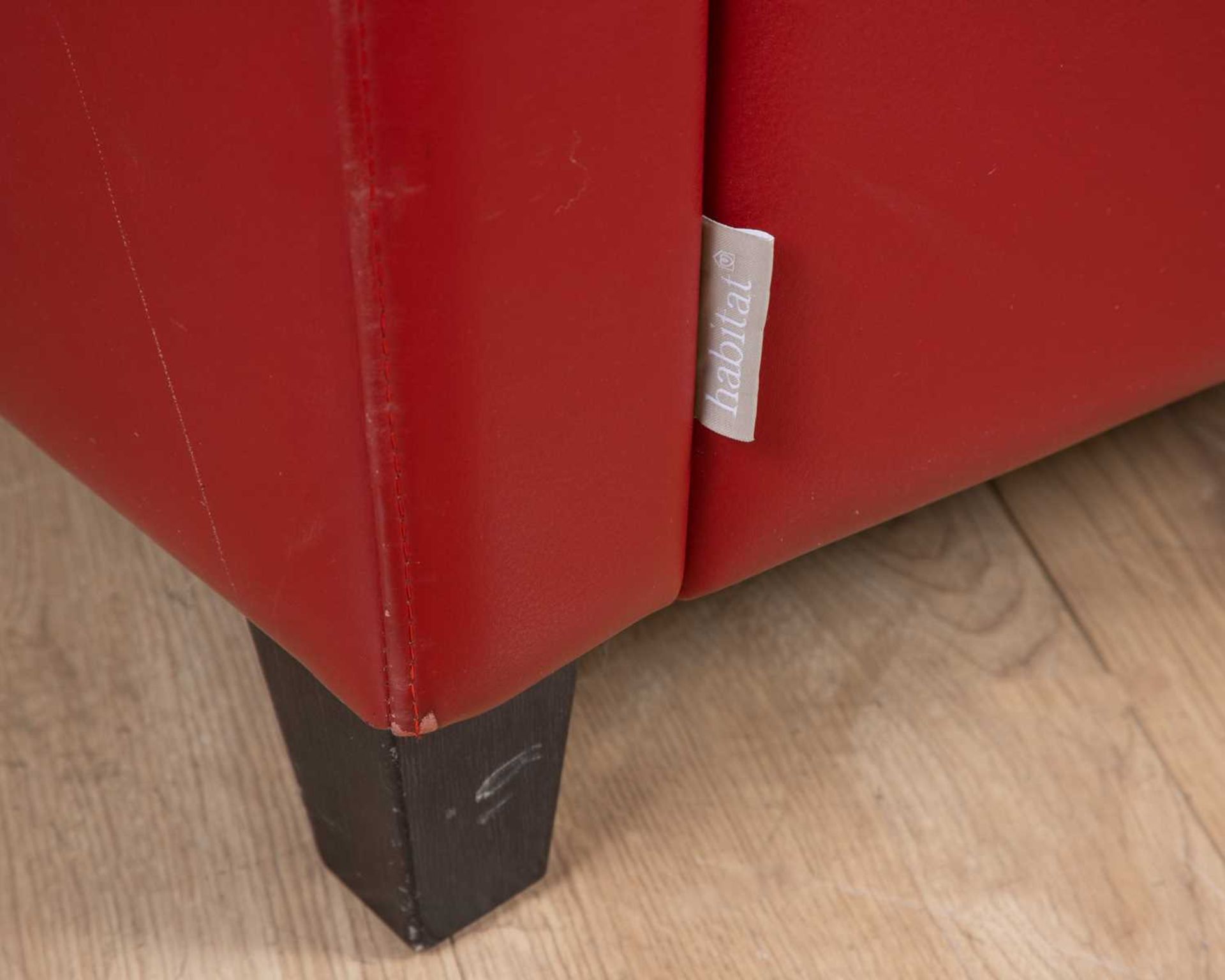 An Art Deco style red leather chair by Habitat, on ebonised square legs, Habitat label to the - Image 4 of 4