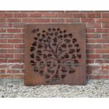 A pierced steel square tree of life wall ornament, 91.5cm wide, 91.5cm high