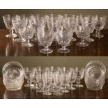 A set of vintage Stuart Arundel pattern glasses, comprising red wine glasses, white wine glasses,