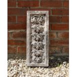 An antique carved marble, rectangular panel with acanthus decoration, 21cm wide x 53cm high x 7.