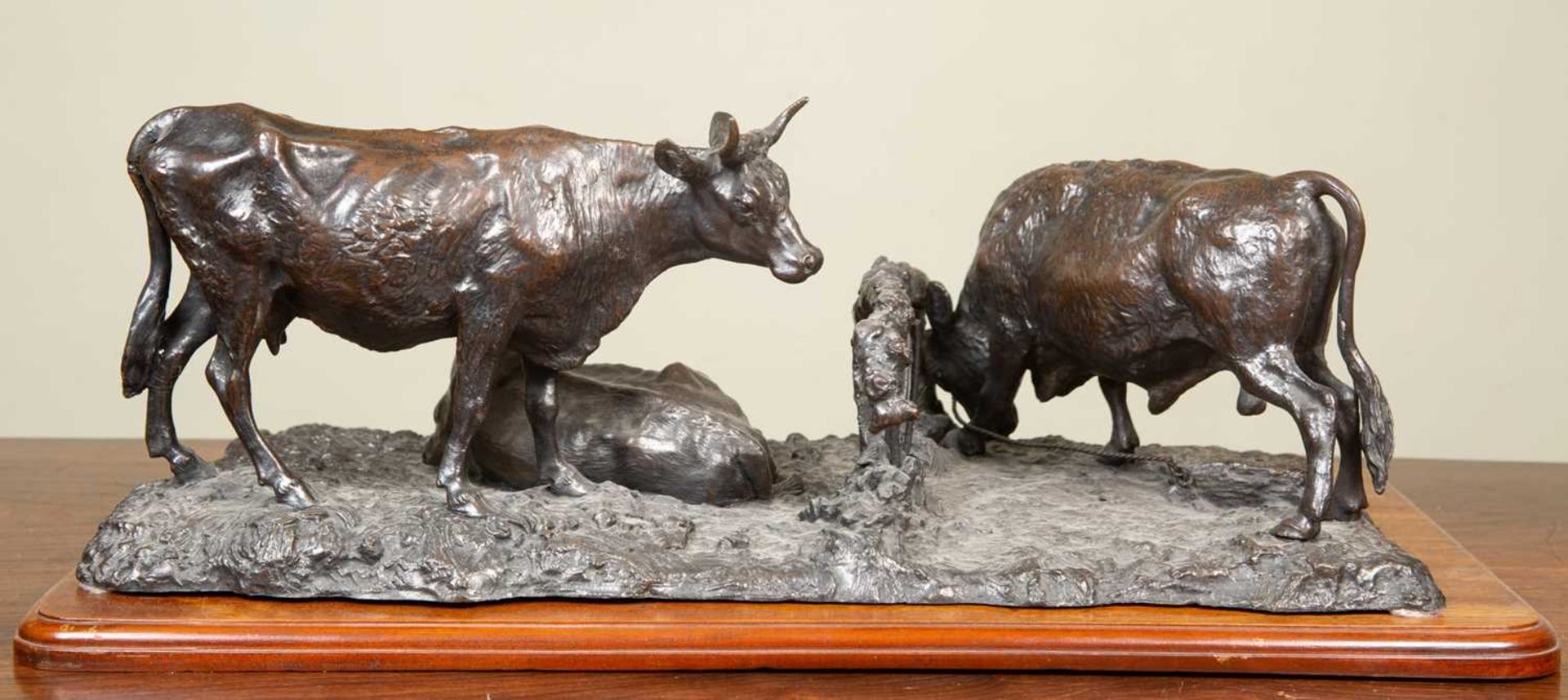 After Jean Baptiste Berre (1777-1839) A bull and two cows either side of a fence, bronze, bearing - Image 3 of 6