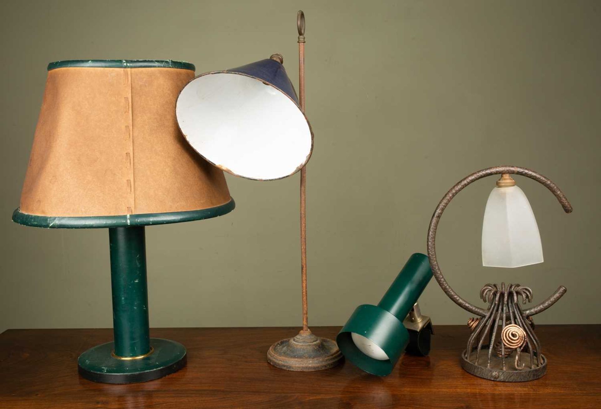 A group of four various table lamps consisting of; a green leather ground table lamp with - Image 2 of 3