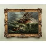 H Taylor (19th century) Shipwreck scene, oil on canvas, signed and dated 1886 lower right, framed,