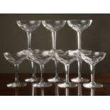 A set of ten early 20th century Champagne coupes of cut glass ornament, 10.5cm diameter, 14cm high