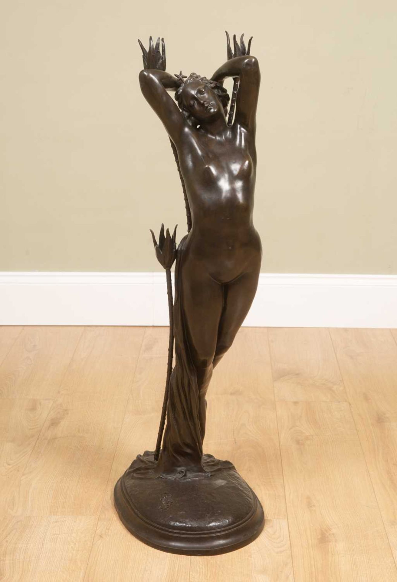 20th Century school, Nude, signed to the base 'Collet', the base 43cm wide, the sculpture 98cm