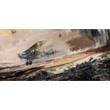 Ralph Gillies-Cole (1915-1994) SE5 plane over German trenches, watercolour and gouache, signed lower