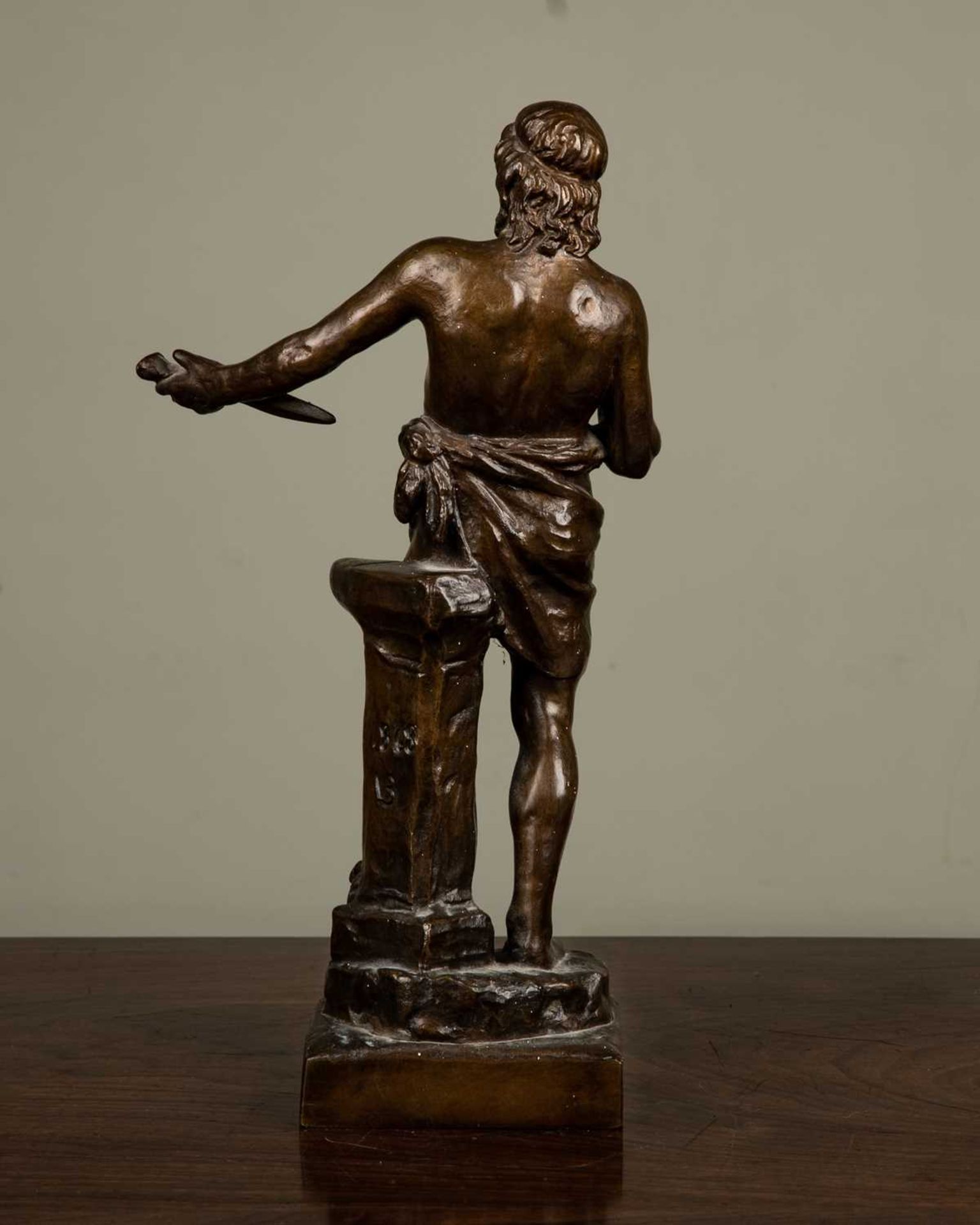 A bronze statue of Tubal Kain by Vilhelm Bissen, signed and dated '1868', holding blacksmith - Image 2 of 2