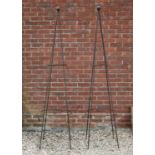 A pair of wrought iron conical garden rose supports, both with a ball finial, standing 206cm