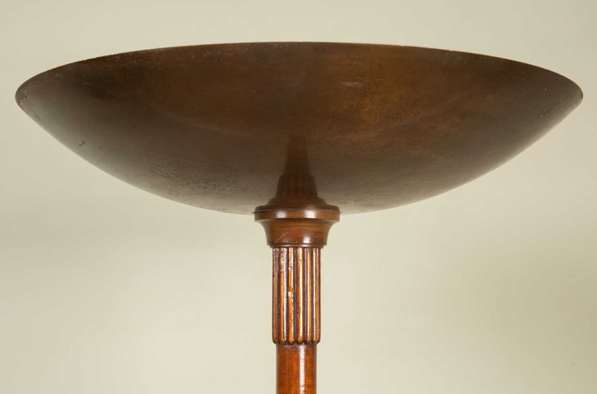 An Art Deco mahogany and brass floor standing uplighter with dish top on a slender column support - Image 2 of 4