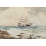 John Millington (1891-1948) sail ship with destroyer ahead, watercolour, signed lower right,