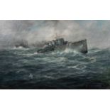 Richard Willis (b.1924) World War II destroyers on patrol in the Atlantic, oil on board, signed