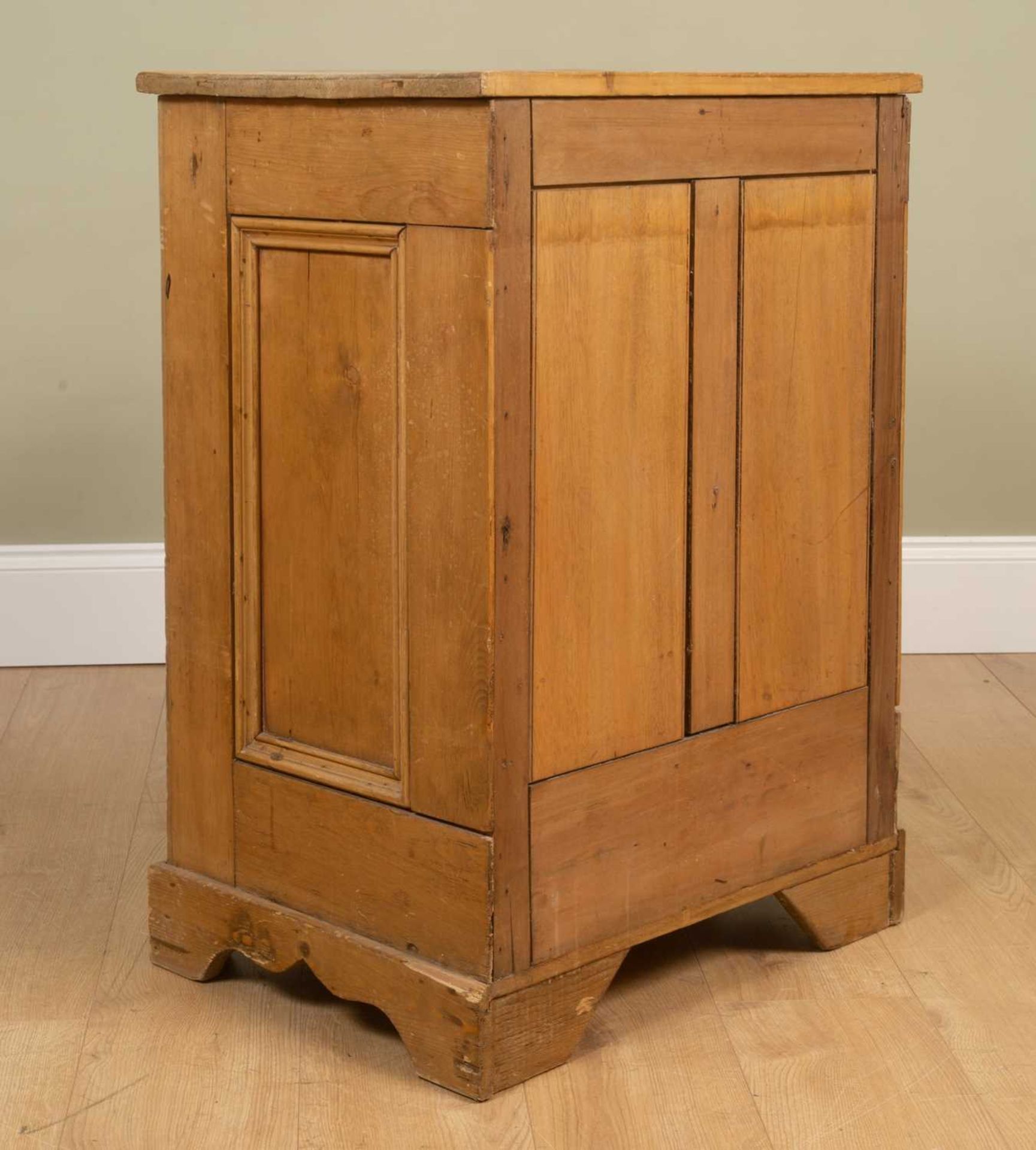 A small pine chest with four drawers, with brass inset handles on plinth base, 62cm wide x 46cm deep - Image 2 of 5