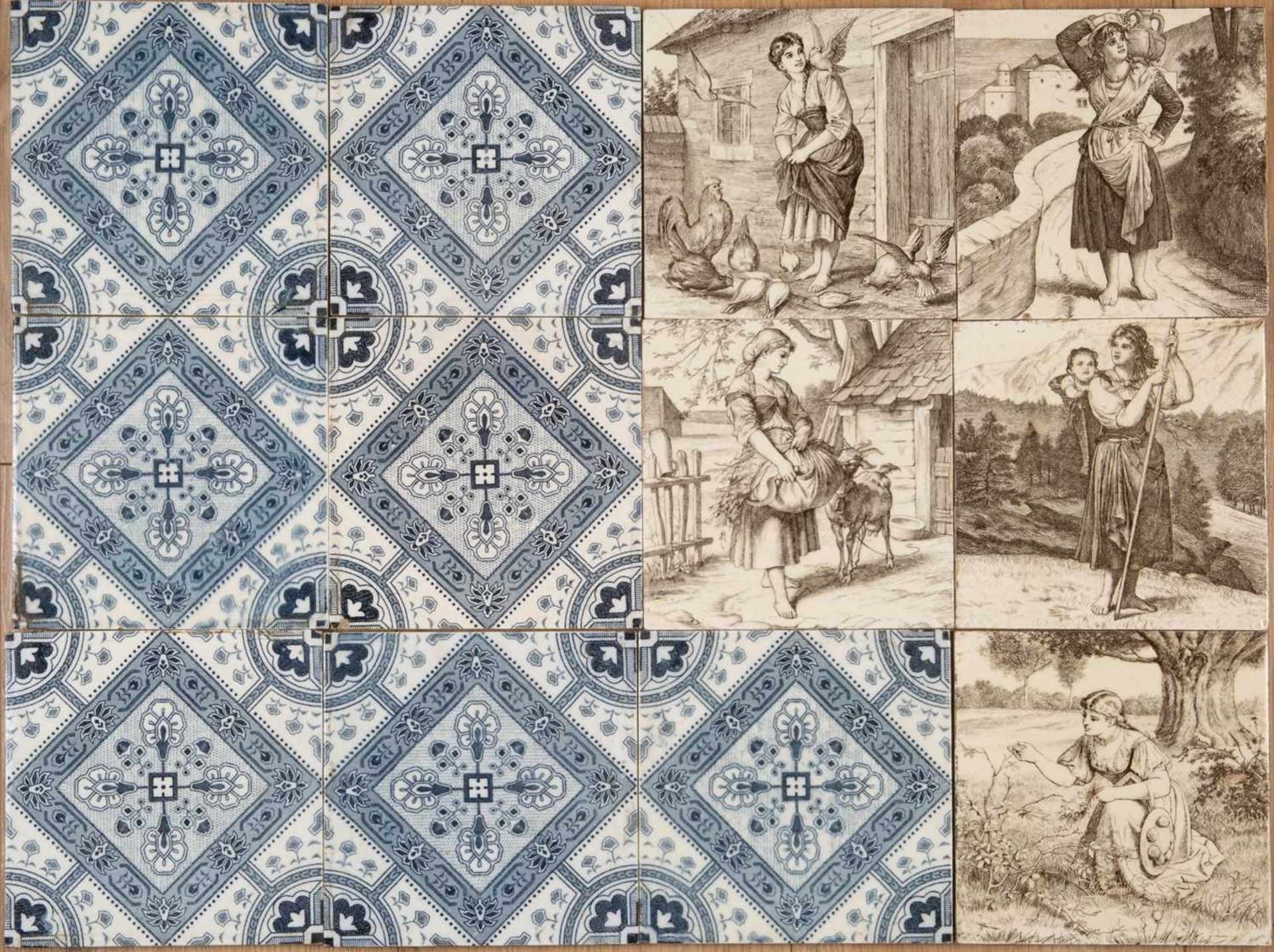 A set of five Victorian Minton six inch tiles by William Wise depicting pastural scenes; together