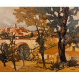 Elliane Thiollier (1926-1989), St Paul de Vence town landscape, oil on canvas, signed to the lower