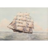 John Millington (1891-1948) Tea clipper at sea, watercolour, signed lower right, framed, unglazed,