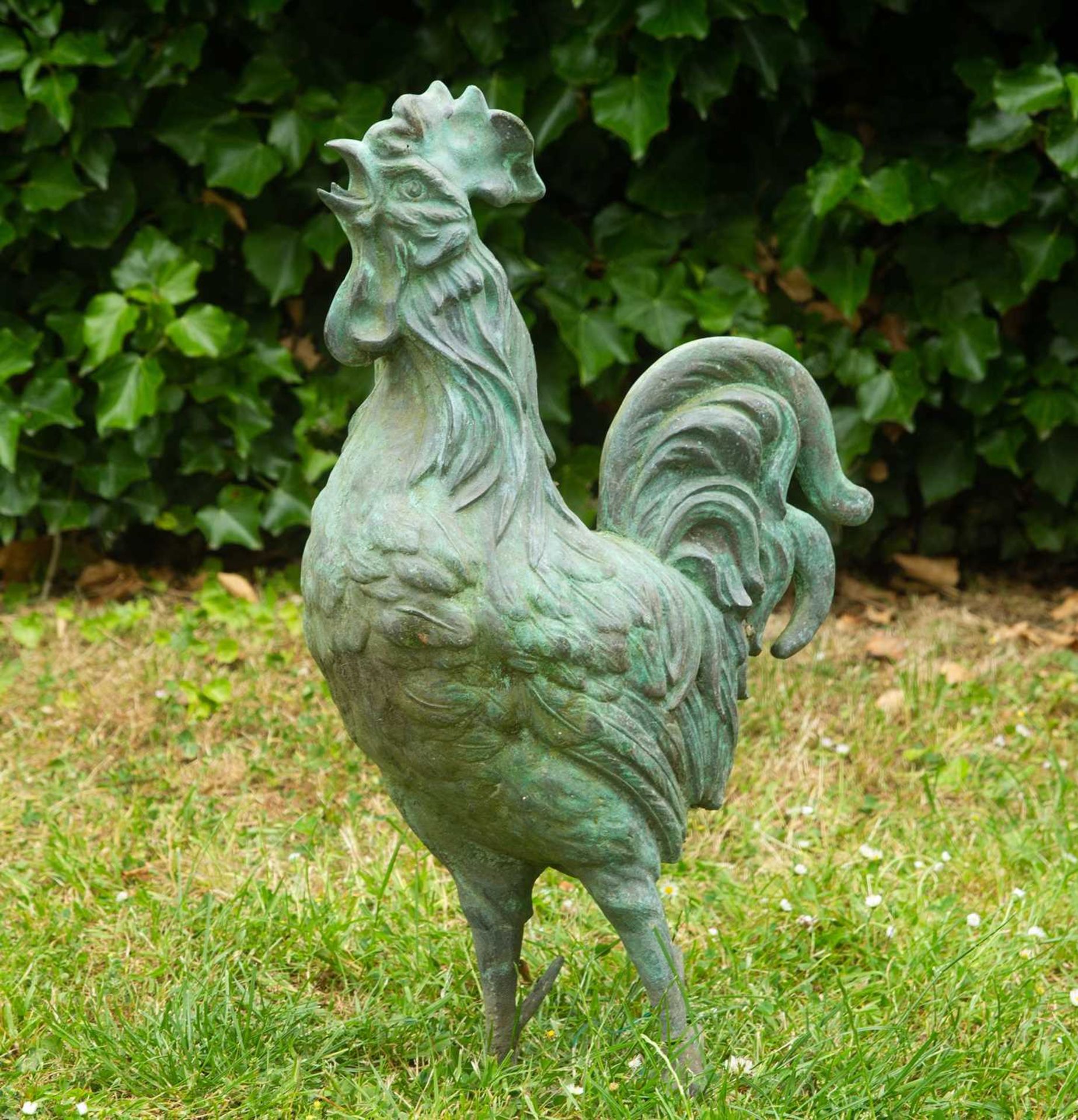 A French bronze sculpture of a cockerel, 57cm highIn need of remounting and with one foot detatched,