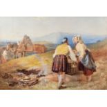 John Henry Mole (1814-1886) Peat gatherers, watercolour, signed and dated 1857, framed and glazed,