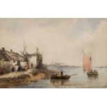 An early 19th century coastal scene with fishing boats, watercolour, signed indistinctly 'J