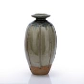 Richard Batterham (1936-2021) tall studio pottery vase, ash glaze, 41cm high overallCrazing to the
