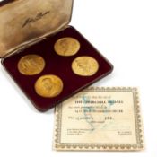 John Pinches (Medallists) Ltd of London cased set of four Churchill medals, struck in 24ct gold on