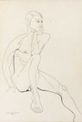 Attributed to Juanita Homan (1931-2021) 'Untitled nude male study', pen and ink, signed and dated
