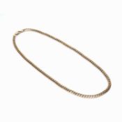 Yellow precious metal flat curb link chain stamped '375', with lobster claw clasp, 51cm overall, 32g