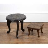 Liberty & Co 'Japanese' stool or stand with circular top, unmarked, 26cm across x 26cm highOverall