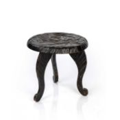 Liberty & Co 'Japanese' stool or stand with circular top, unmarked, 26cm across x 26cm highOverall