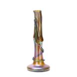 Loetz Iridescent glass vase, in the form of a snake climbing a tree, polished pontil, unsigned, 43.