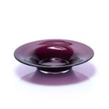 20th Century Danish School Purple glass bowl, unsigned, with polished pontil mark, 31.5cm