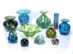 Collection of Mdina and Isle of Wight studio glass comprising of vases, paperweights, shell, etc (