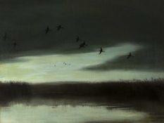 Peter Scott (1909-1989) 'Untitled geese in flight', oil on canvas, signed and dated 1933 lower