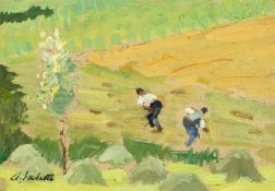 Pierre Adolphe Valette (1876-1942) 'Farm workers on a hillside' oil on canvas - board, signed