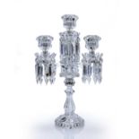 Baccarat glass candelabra three branches, with four sconces in total, with droppers suspended from