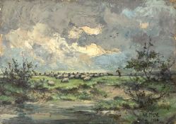 Attributed to Arthur Edward Milne (1889-1981) 'Untitled pastoral landscape', oil on board, signed