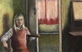 Shelagh Popham (b.1952) 'Figure - Open door', pastel, initialled and dated 1985 lower right, 22cm