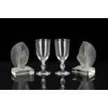 René Lalique (1860-1945) two drinking glasses, signed 'Lalique France' to the base, 15.5cm high