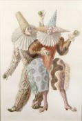 Claude Harrison (1922-2009) 'Untitled Pierrot clowns', watercolour, signed and dated 1985 in