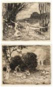 After Pierre Adolphe Valette (1876-1942) 'The picnic' etching, unsigned, 6cm x 7cm, 'Untitled nude