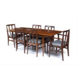 A Younger for Heals Afromosia teak dining table and six chairs, (four standard chairs and two