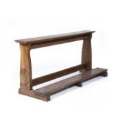 Cotswold School Oak, church kneeler or bench, one end decorated with a carved duck, 119.5cm x 53cm x
