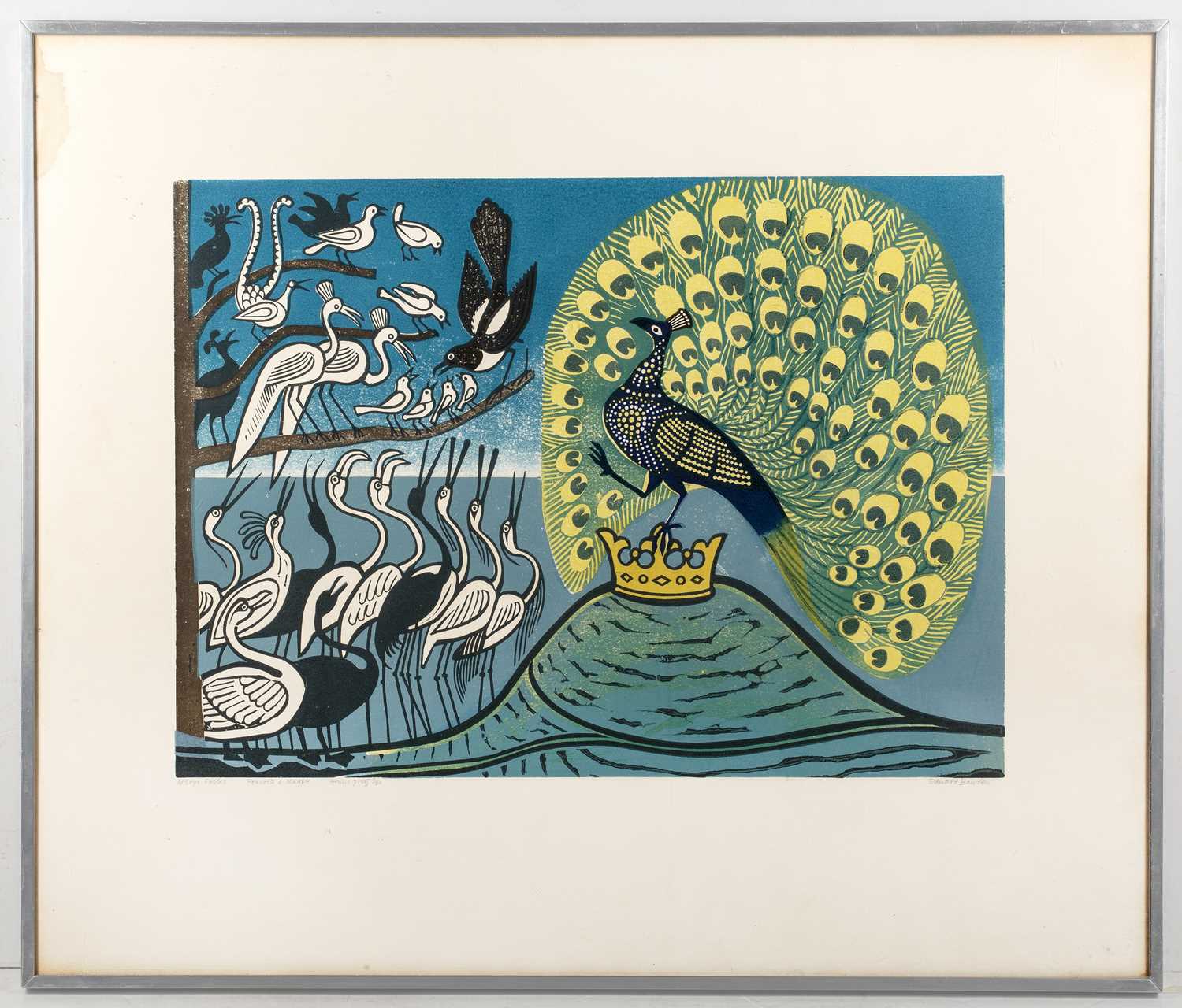 Edward Bawden (1903-1989) 'Aesop's Fables: Peacock and Magpie', linocut, circa 1970, artist's - Image 2 of 3